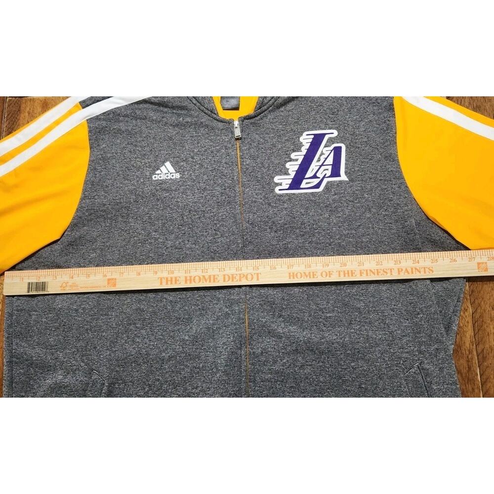 Los Angeles LAKERS Warm Up Jacket by ADIDAS Gray / Yellow Zip Front NBA Size 2XL - Picture 8 of 9
